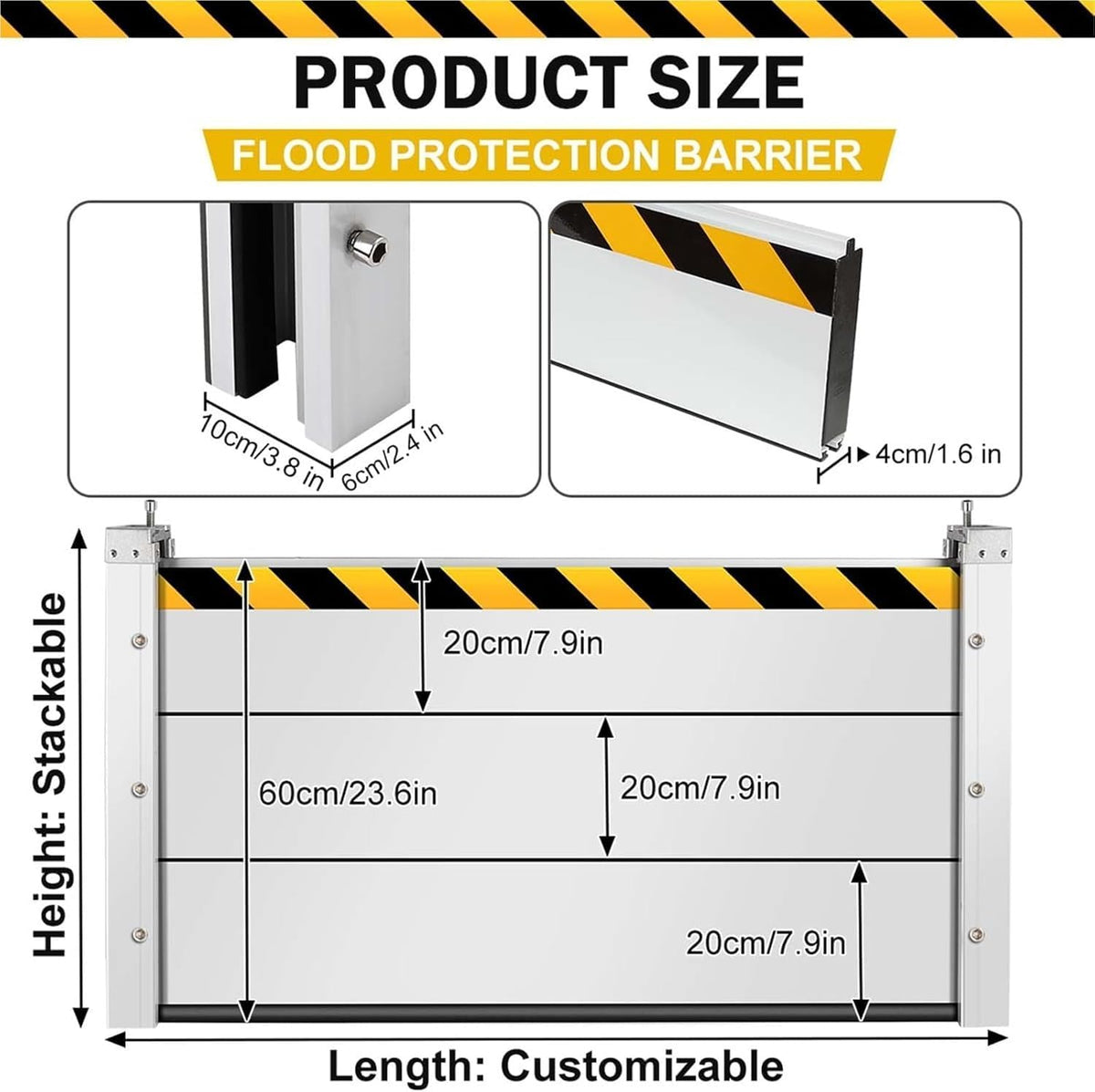 Reusable Heavy Duty Aluminum Flood Barriers for Home Exterior, Flood Protection Barriers Water Barrier Door Quick Detachable Garage Doors Detachable Mobile Rain Water Baffle ( H 47.2 inch L 9FT)