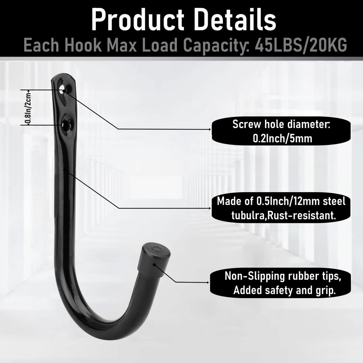 Heavy Duty Garage Storage Hooks, 3.4Inch J Utility Garage Wall Hooks for Hanging, 8 Pack Wall Mounted Hanging Hooks
