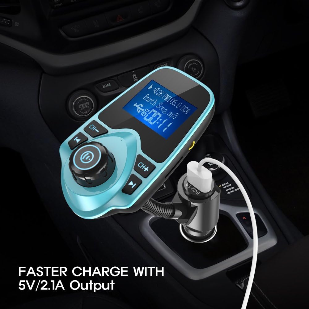 Nulaxy Bluetooth Car FM Transmitter Audio Adapter Receiver Wireless Hands-Free Car Kit W 1.44 Inch Display (F-Green)