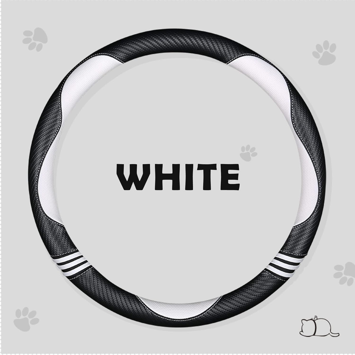 Car Steering Wheel Covers for Women Girl Padded Carbon Fiber PU Leather Cute Cartoon Auto Interior Accessories for Jeep, Truck, Universal, Anti Slip, White, Large Size 15.5-16"(39-41cm)