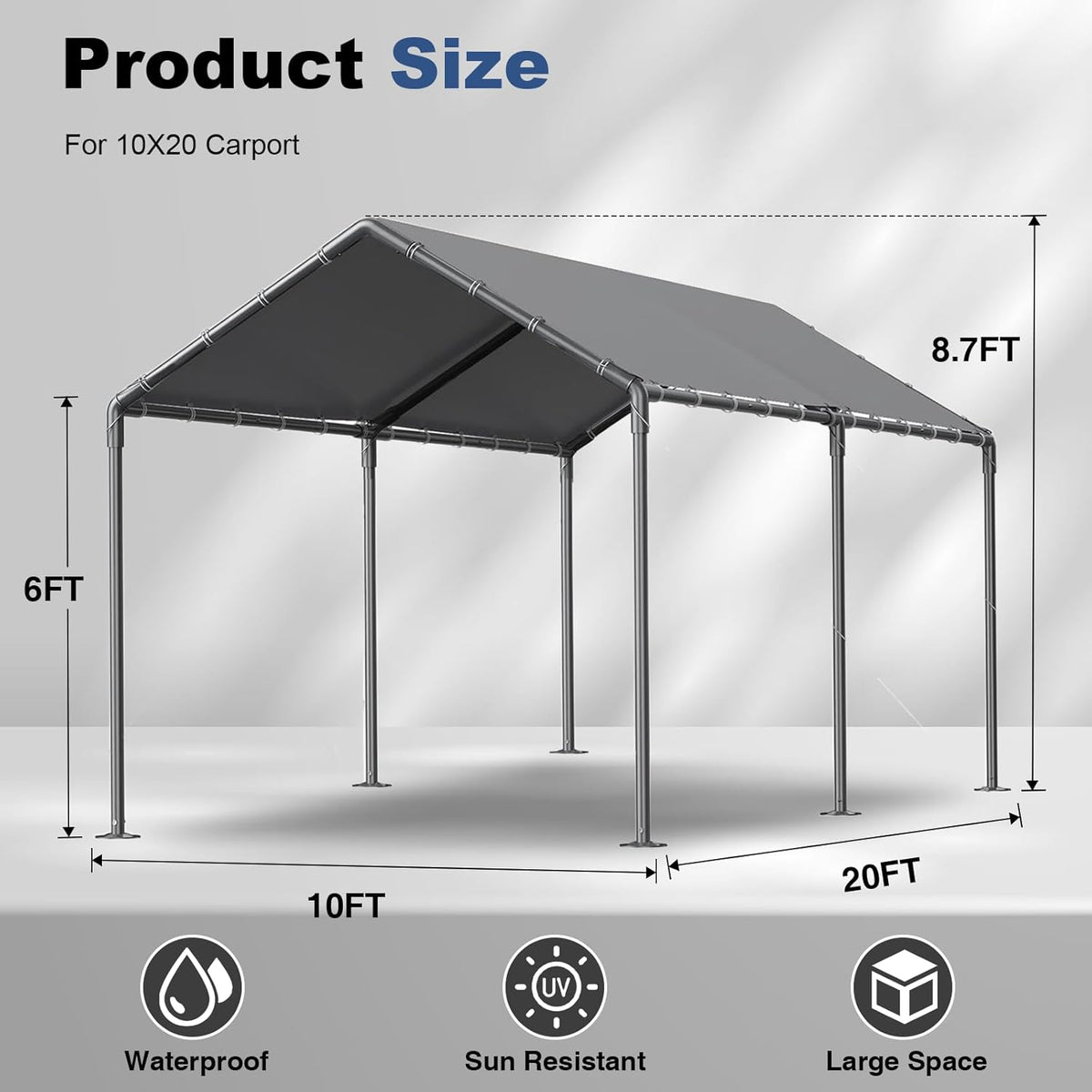 Grezone 10 x 20ft Heavy Duty Carport,Portable Car Tent Garage,All Season UV Resistant Car Canopy for Auto,Truck,Boat,Car (gray)
