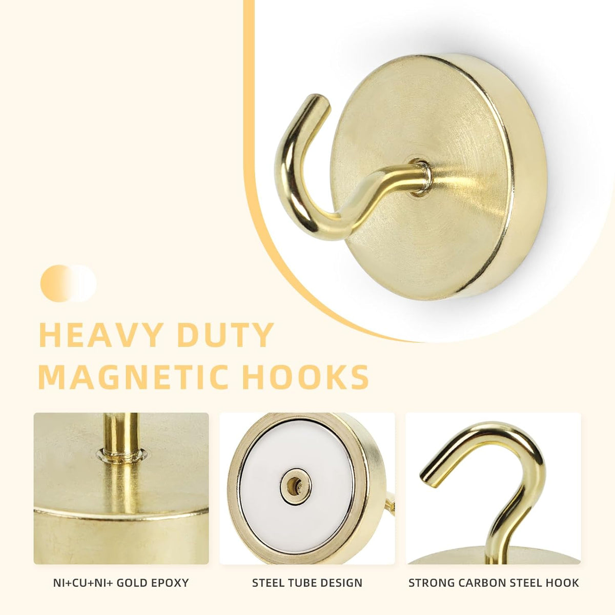 Neosmuk Magnetic Hooks, Cruise Ship Essentials, 100lb+ Heavy Duty Magnetic Hooks for Cruise Cabins, Refrigerator, Grill, Hanging, and Travel | Extra Strong Must-Haves Magnet Hook,Gold