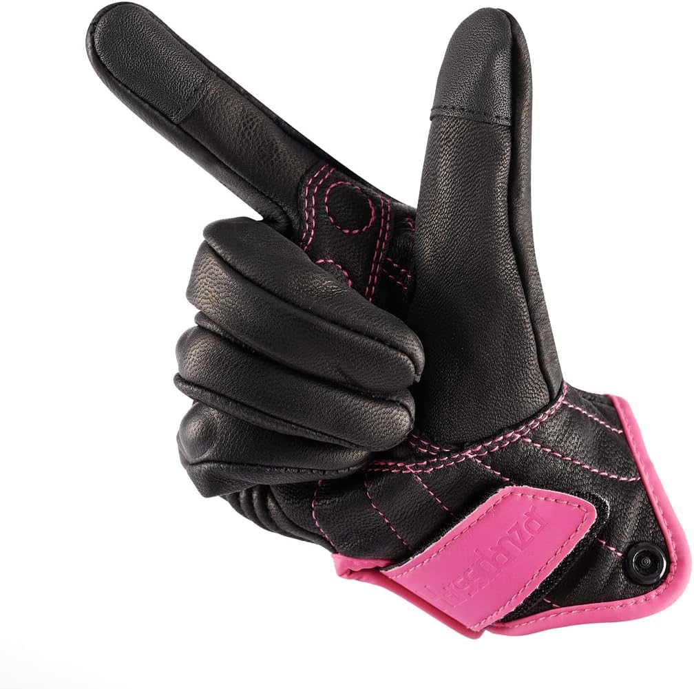 Harssidanzar Women's Motorcycle Gloves,Leather Motorcycle Gloves, Motorbike Gloves, Road Racing, Cycling, Climbing, Powersports Gloves Touchscreen GL016
