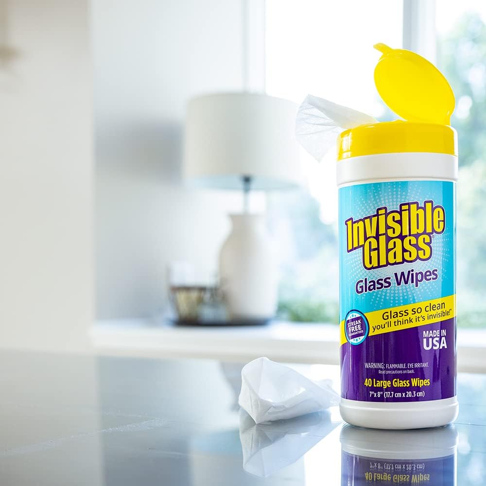 Invisible Glass 90160-2PK Glass Cleaning Wipes Perfect for Cleaning Mirrors, Windows, and Windshields at Home, in Your Car, or at the Office, Streak-Free, Tint-Safe, Lint-Free, 40 Wipes, Pack of 2