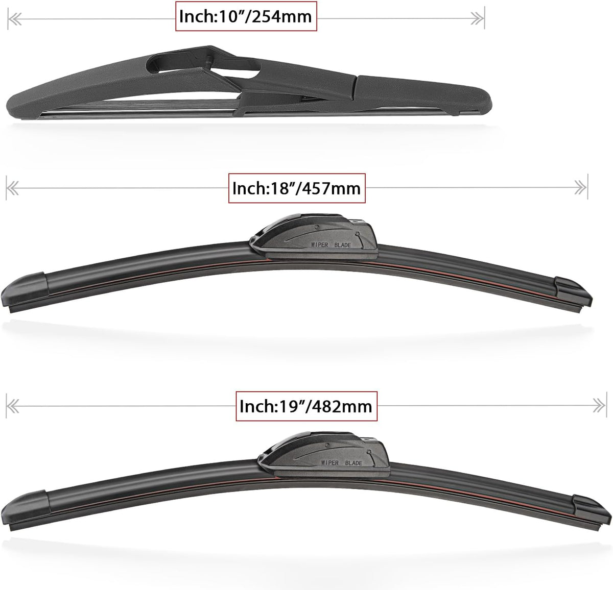 Windshield Wiper Blade Set Replacement for 2006-2011 Mini Cooper and Rear Windshield Wiper Blade-19"/18"/10" (Set of 3) U/J HOOK