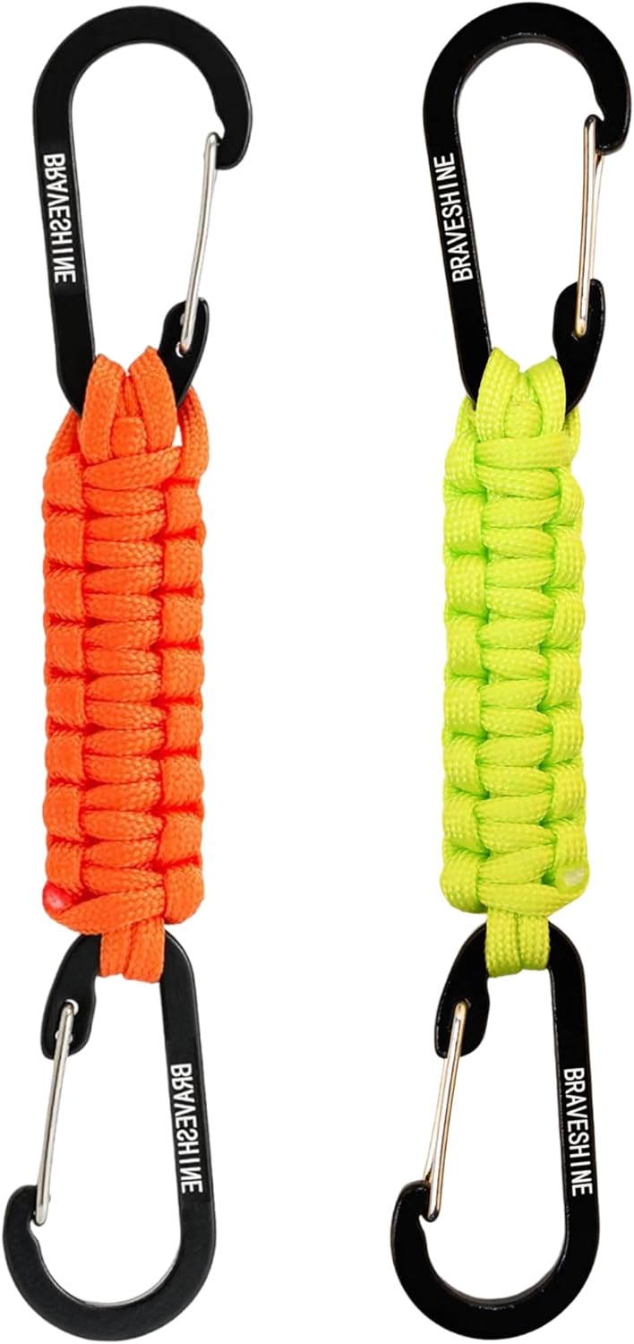BRAVESHINE Paracord Keychain Carabiner Clip, D Ring Lanyard Hanger Stroller Hook for Water Bottle, Key, Backpacks, Men, Women