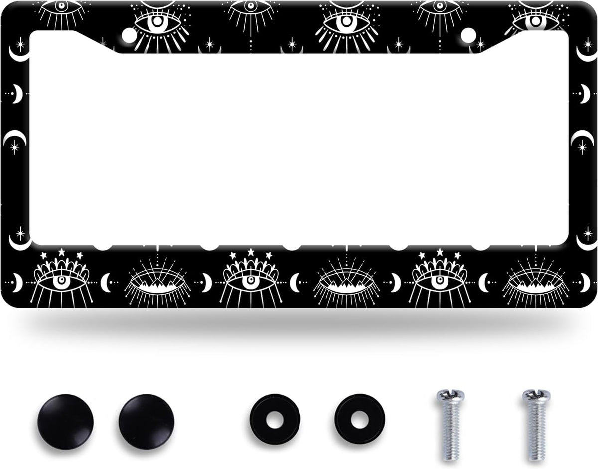 Evil Eye License Plate Frame Psychedelic Eye License Plate Stainless Steel Funny License Plate Holder Colorful Car Accessory Car Decoration 12.3" x 6.3" Fits Standard Vehicles Size