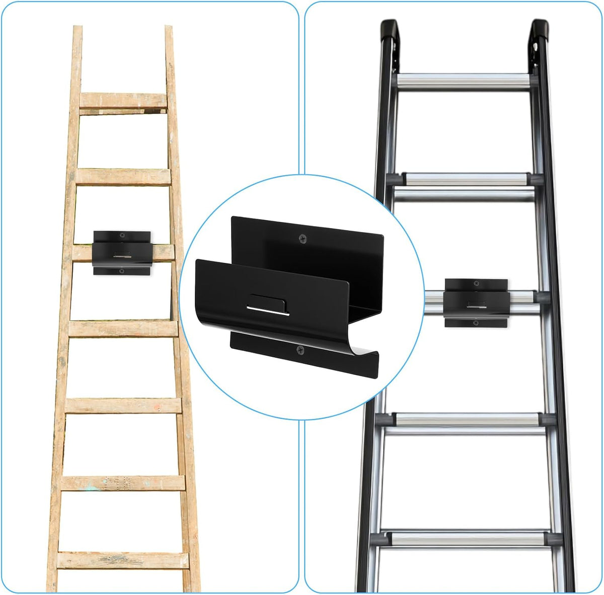 Heavy Duty Ladder Hooks for Garage Wall 4 Pack Black Ladder Hanger Garage Wall Hooks for Ladder, Wheelbarrow, and Tools