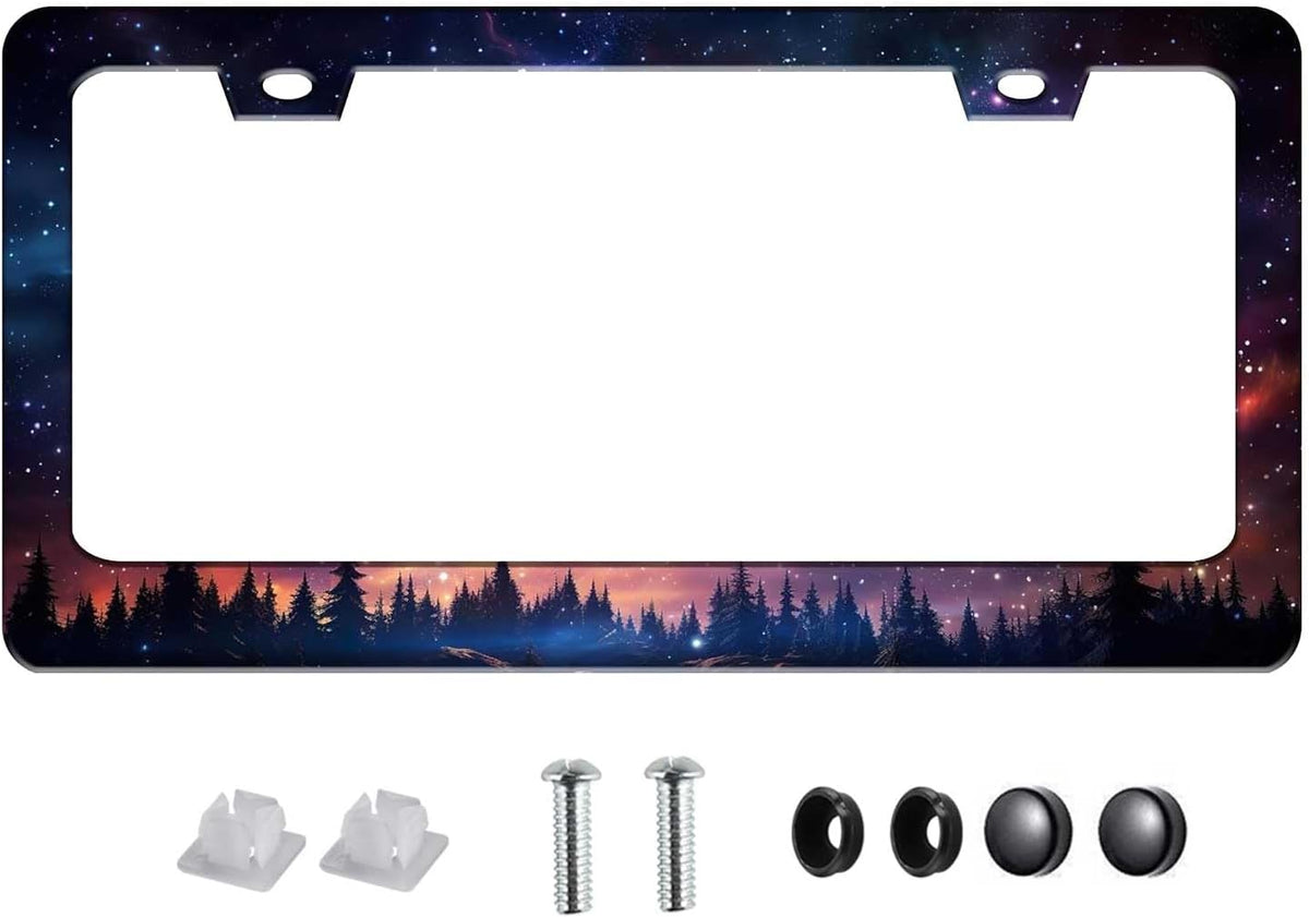 Galaxy License Plate Frame for Women Men 2 Pack-Heavy Duty Rustproof Aluminum Nature Theme Car Tag Holder Bracket(Starry Sky Galaxy)