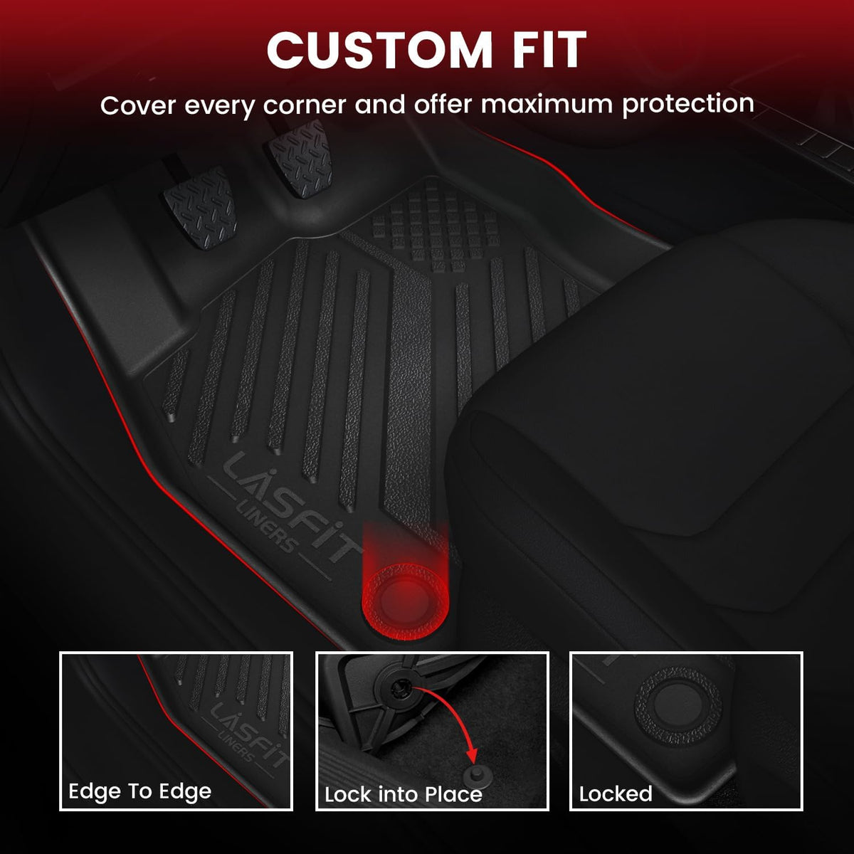 LASFIT Floor Mats & Cargo Mats for Volkswagen Jetta & Jetta GLI 2025 2024 2023 2022 2021 2020 2019, All Weather TPE Custom Fit Floor Liners for VW Jetta 1st & 2nd Row Car Mats & Trunk Mats, Black