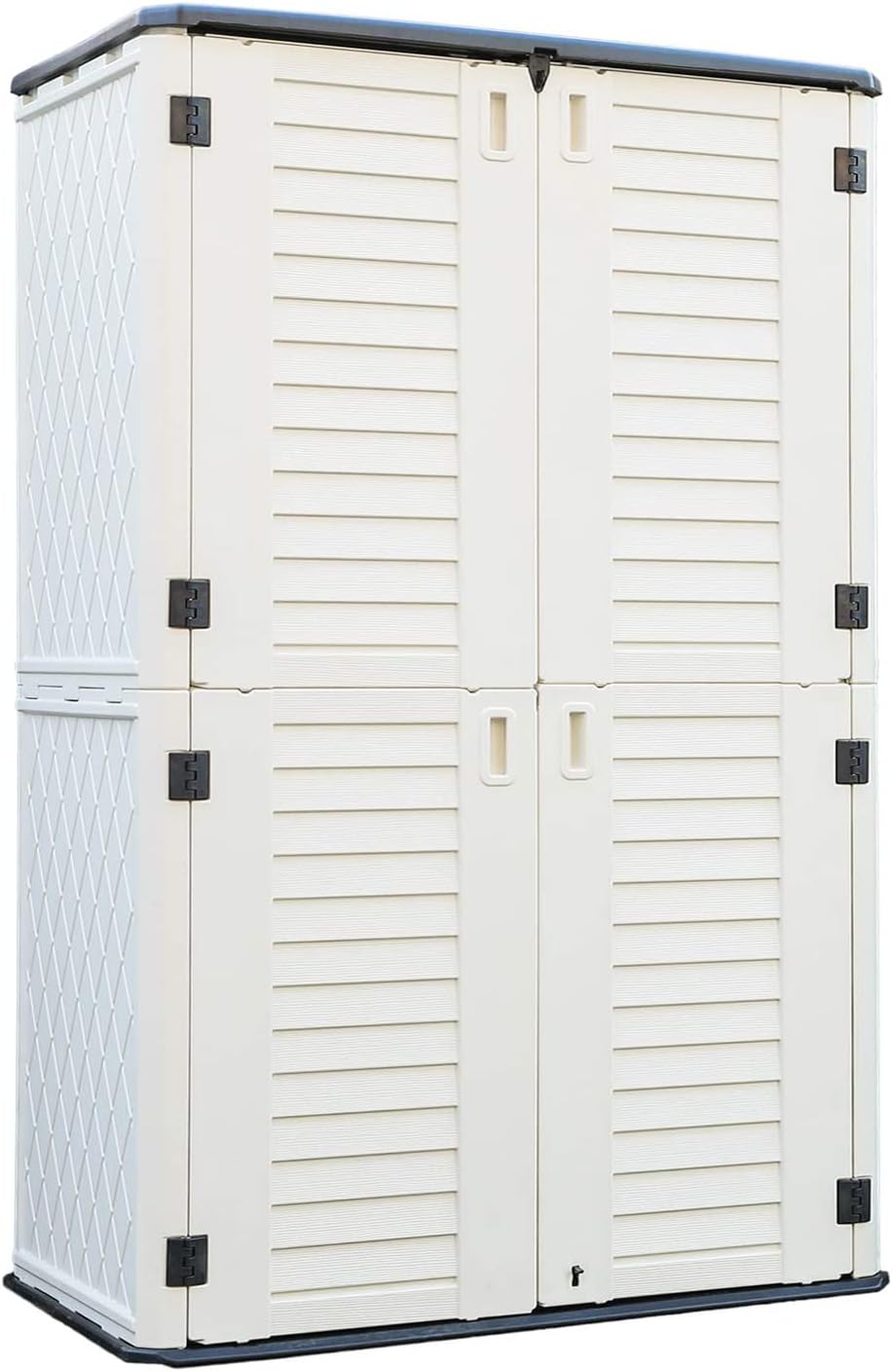 ADDOK Outdoor Storage Cabinet Waterproof,Outdoor Storage Sheds with Floor, Double-Layer Storage Shed for Patios/Generator/Long-Handled Tools (ivory/52 Cu.Ft)