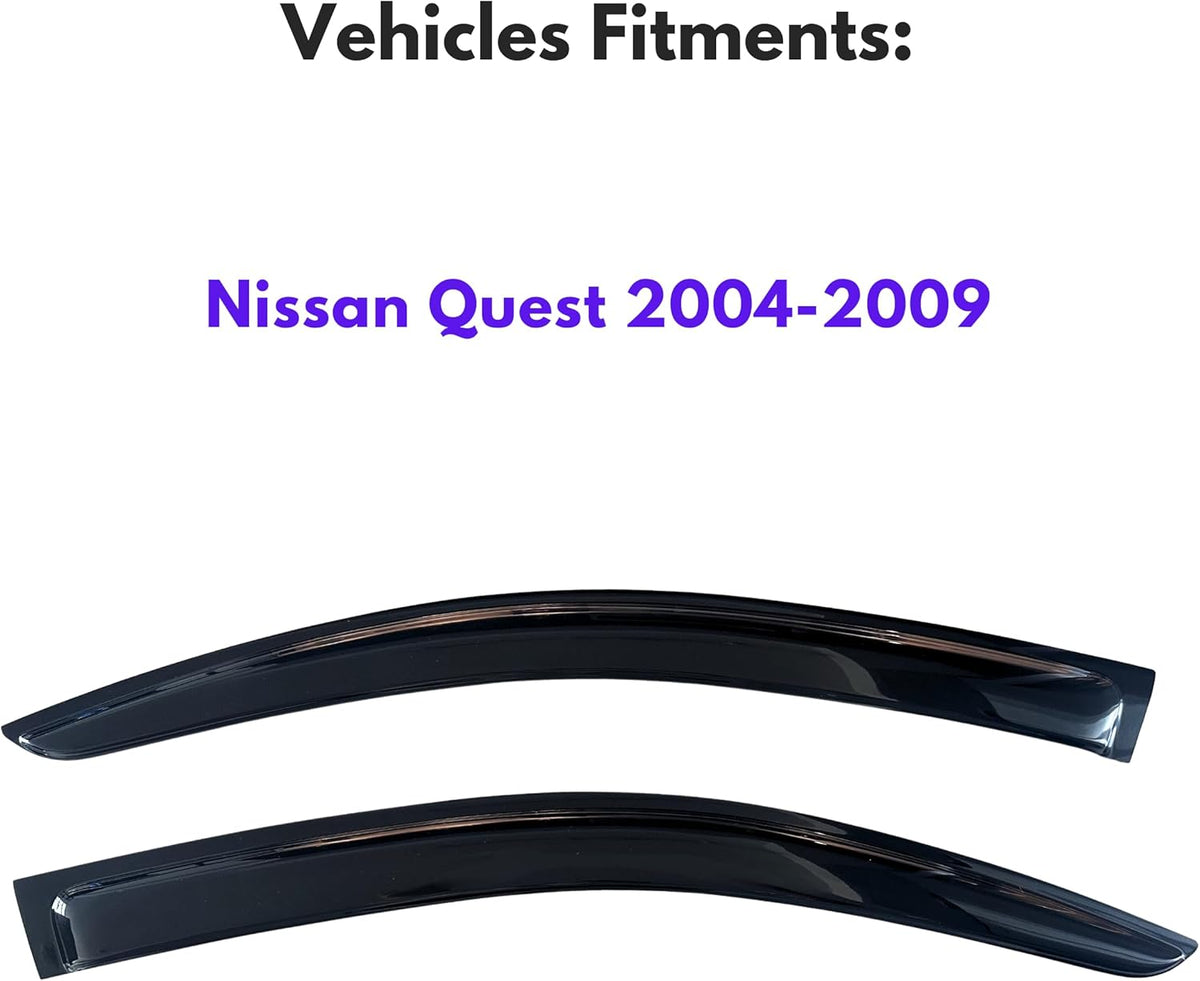 KPY Window Visor Compatible with Nissan Quest 2004-2009, 2PC Rain Guard Side Window Vent Deflectors Tape-On Style, 2004 2005 2006 2007 2008 2009