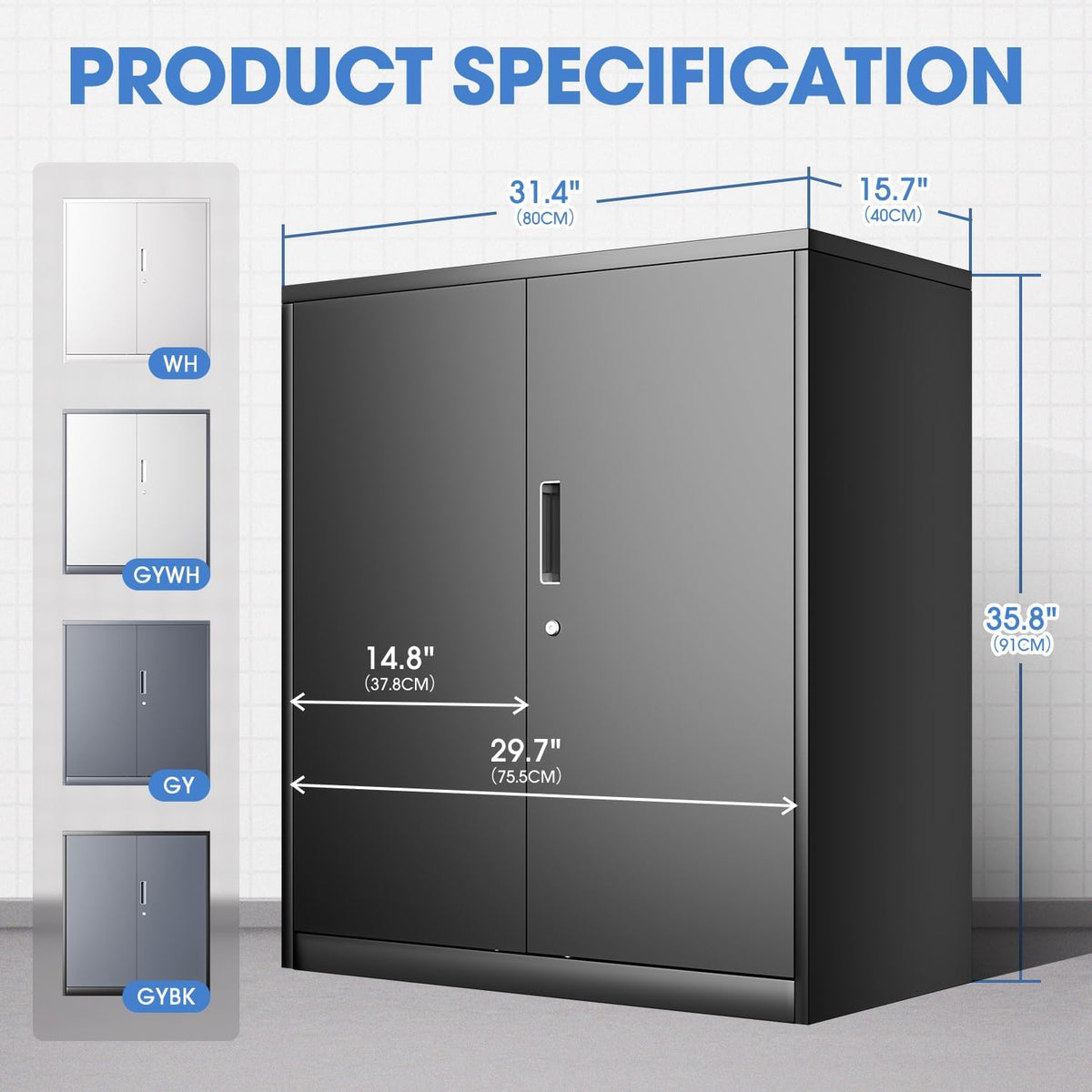 DNA MOTORING Metal Storage Cabinet, 36'' Locking Cabinet with 2 Doors and 2 Adjustable Shelves, Metal Cabinet Heavy Duty Utility Cabinet for Garage,Office,Home,Gym, Black, TOOLS-00631-BK-BK