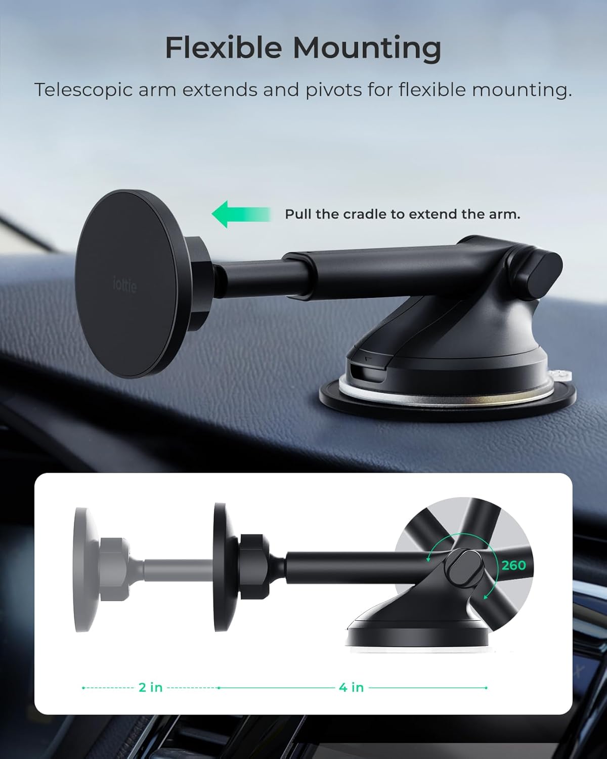 iOttie iTap 3 Magnetic Dash & Windshield Mount Car Phone Holder with Magnetic Ring Adapter. Compatible with Qi2, MagSafe, iPhone, and Android Smartphones.