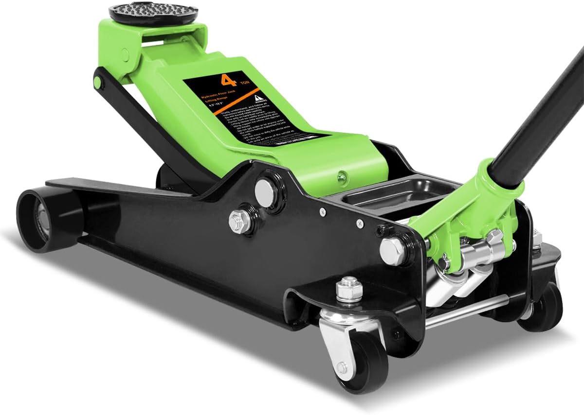 DNA MOTORING Low Profile Hydraulic Trolley Service/Floor Jack, 4 Ton (8000 lbs) Capacity, Lifting Range 4.5"-20", Green, TOOLS-00307-GR