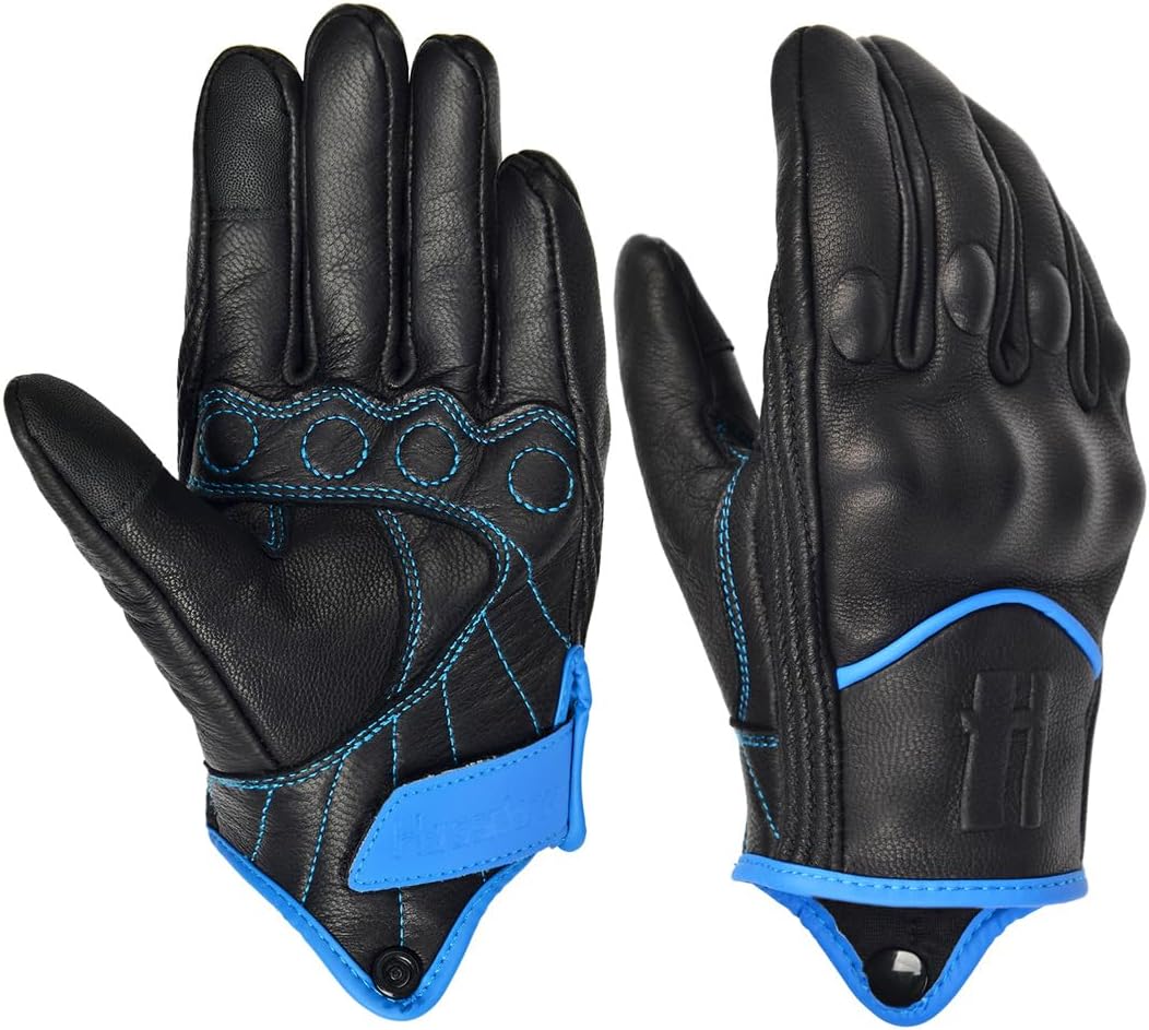Harssidanzar Leather Motorcycle Gloves for Men Touchscreen GM028