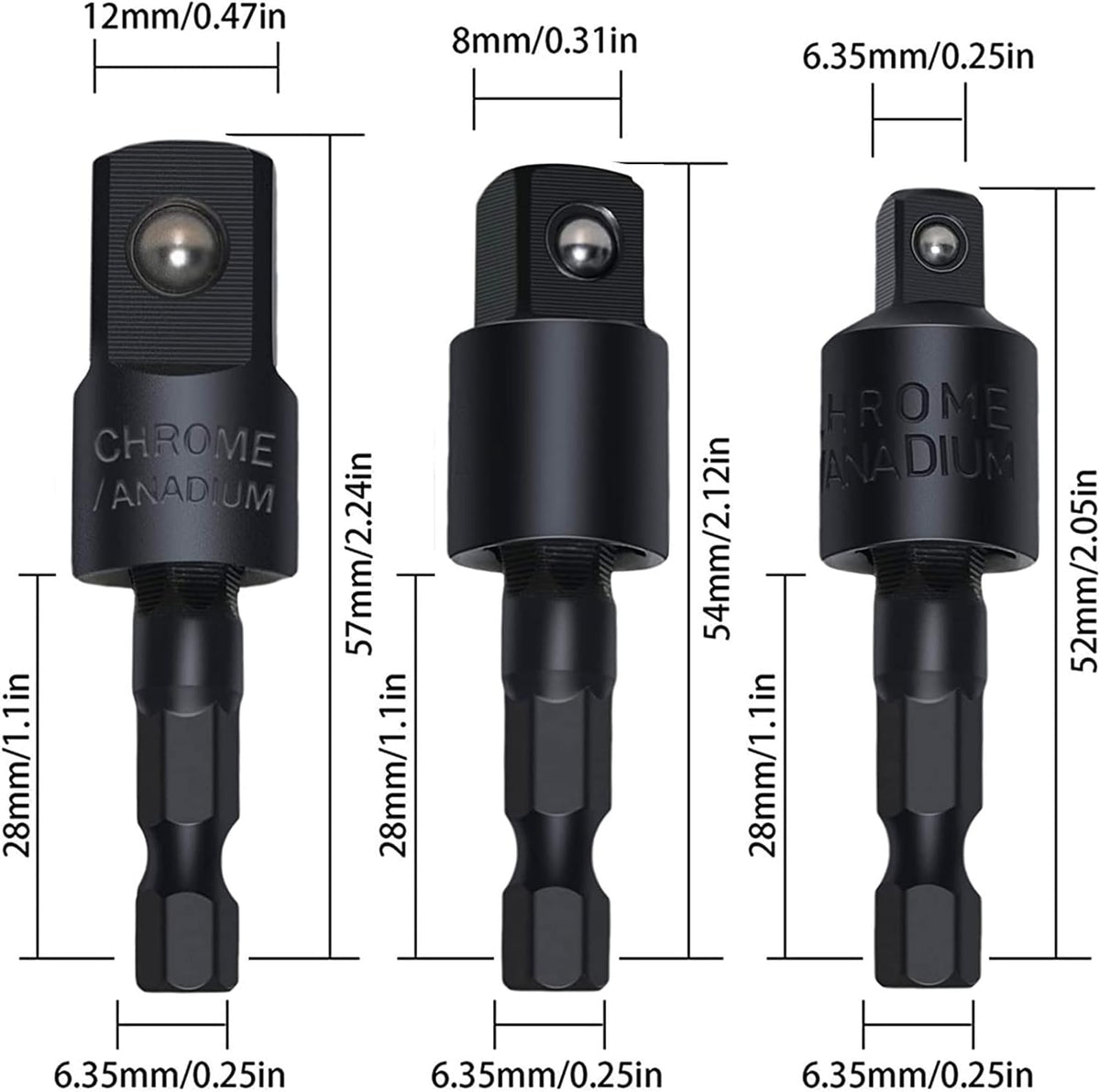 Right Angle Drill Adaptor,4-in-1 Impact Drill Bit Extension,360° Rotatable 1/4 3/8 1/2" Impact Grade Socket Adapter Set,105 Degree Angle Screwdriver Drill Bit for Household Workplace Industry