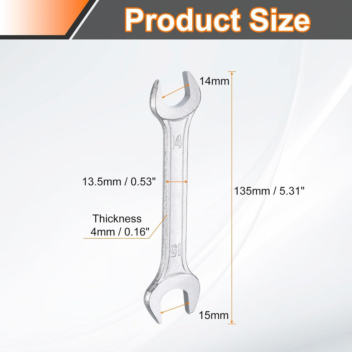 HARFINGTON 5pcs Double Open End Wrench 14mm x 15mm Metric 15 Degree Offset Angle Small Flat Head Wrench Galvanizing Open Ended Spanner for Automotive Repair Furniture Assembly