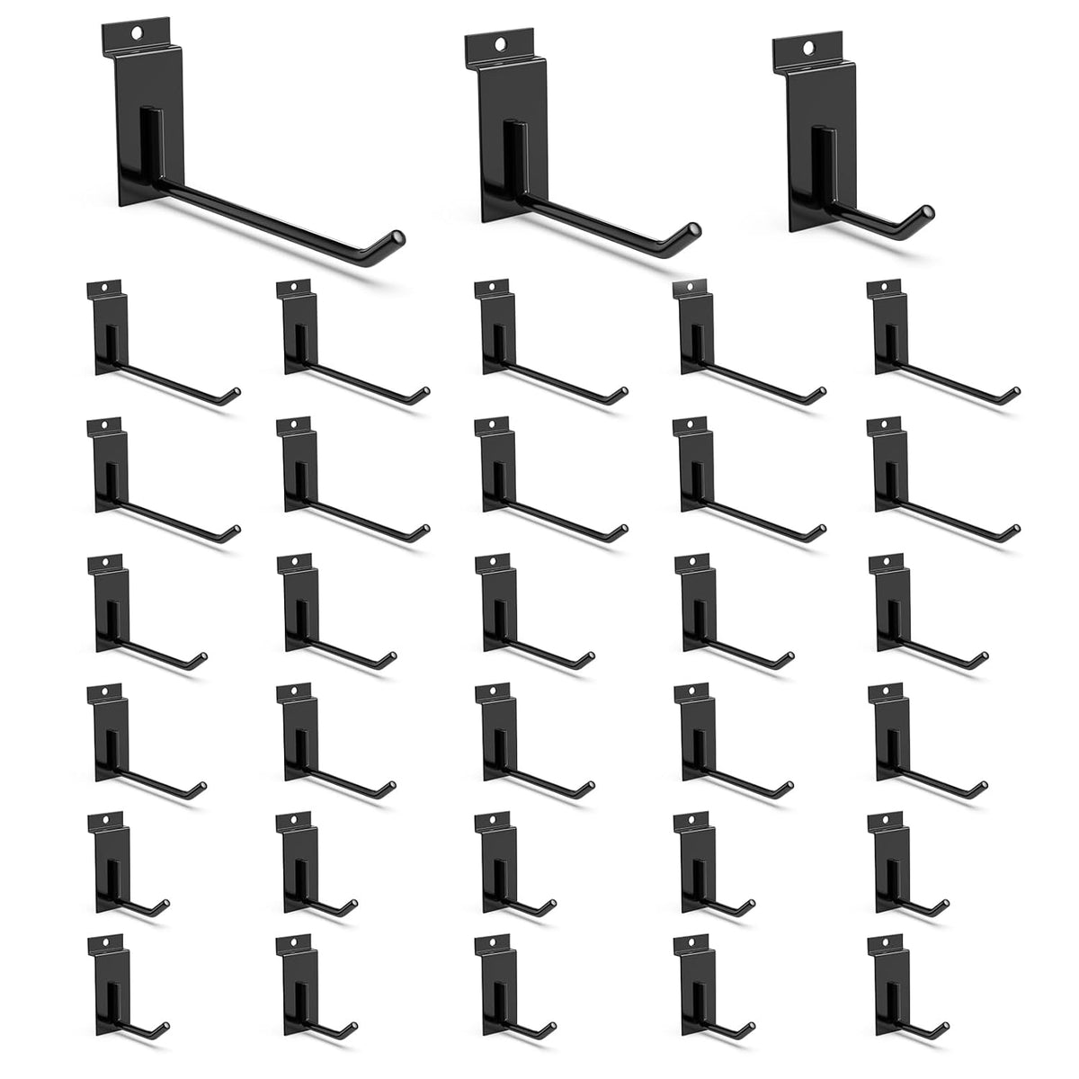 3-H Slatwall Accessories 30 Pack, 2/4/6 Inch Hooks & Hangers, Heavy Duty Slat Wall Hanging Hooks, Proslat Accessories for Shop Retail Display