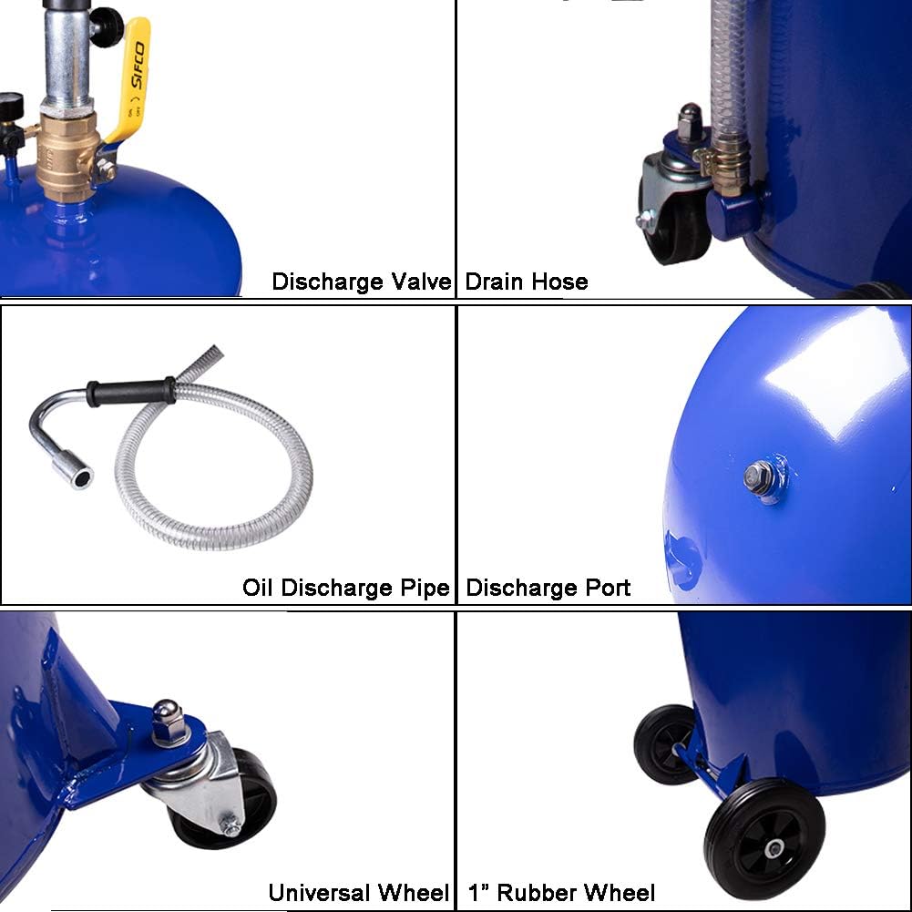 redsun 20 Gallon Waste Oil Drain Tank, Air Operated Oil Drainer Container with Adjustable Funnel Height, Portable Fluid Drain Disposal with Wheels for Auto Repair Shops, Garages (Blue)