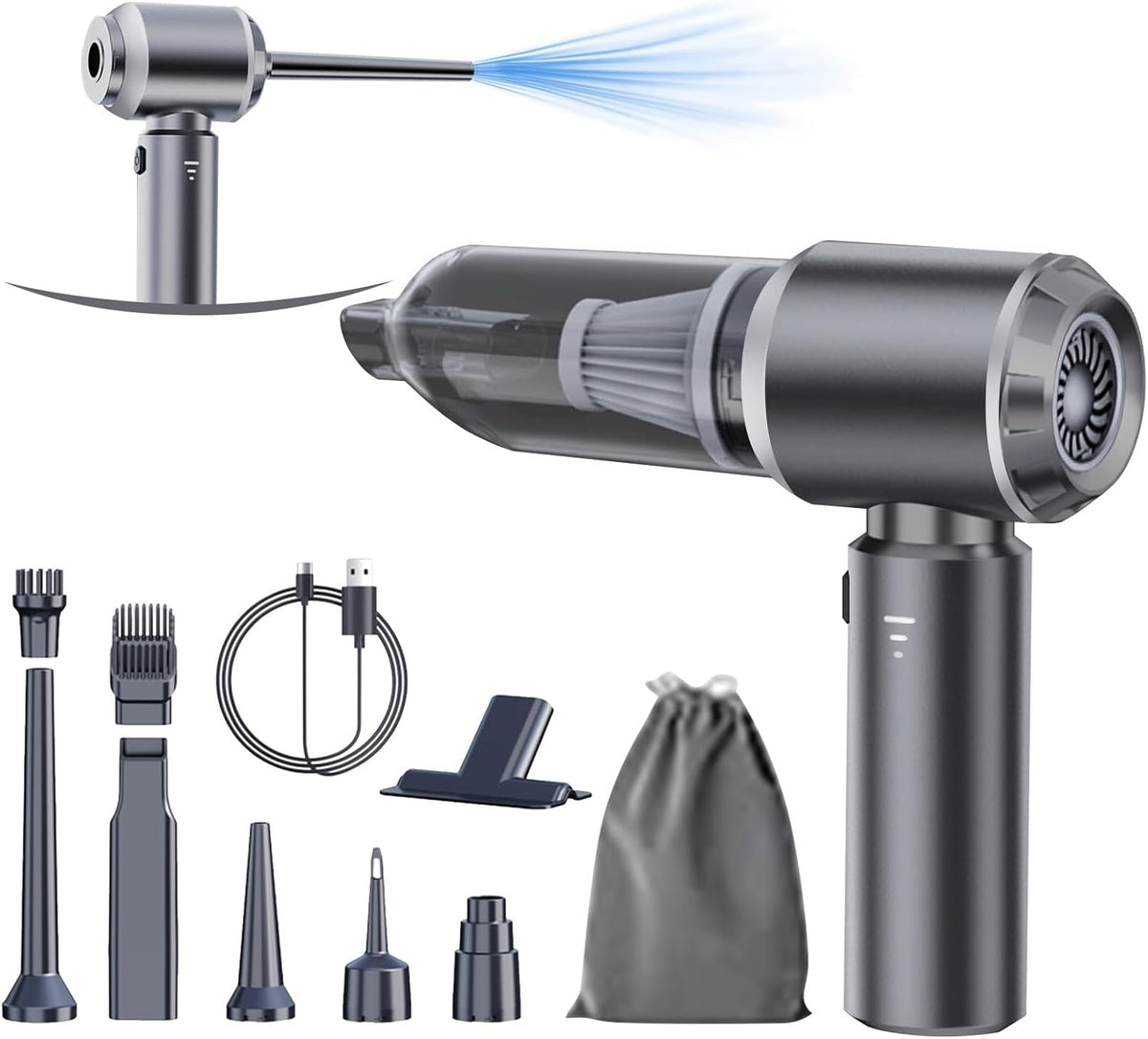 Car Vacuum Portable Cordless 20000PA High power Mini Vacuum Cleaner 4-in-1 Compressed Air Duster & Air Blower & Pump Hand Held Vacuum with Brushless Motor for Car, Home, Office,Camping (Silver)