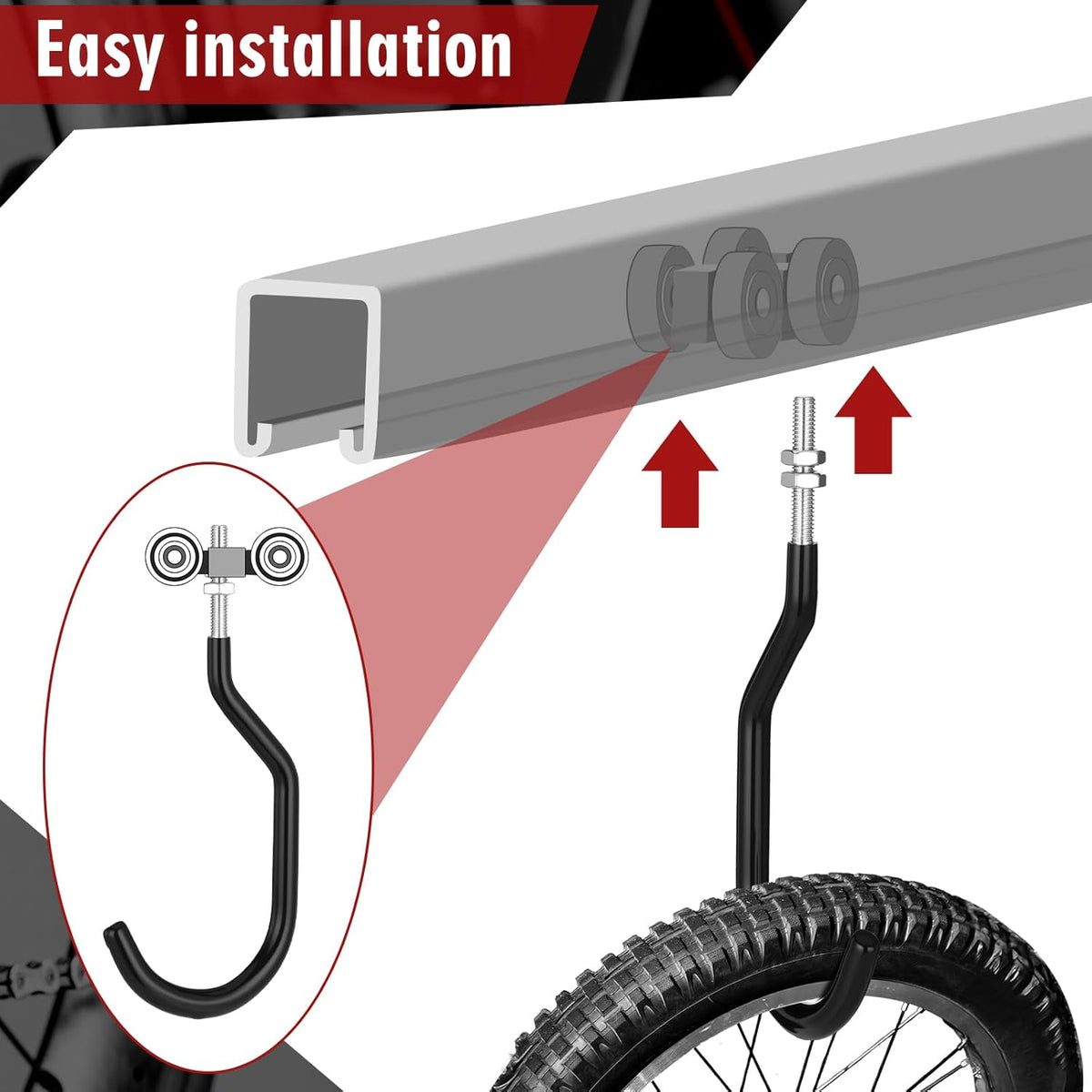 Shimeyao 8 Pcs Machine Thread Bicycle Storage Hook with Nut Heavy Duty Bike Hooks M10 x 1.5 Machine Threading Hook Rubber Coated Bicycle Hanger for Hanging Large Mountain Bike Tire (2.17 Inch,Black)