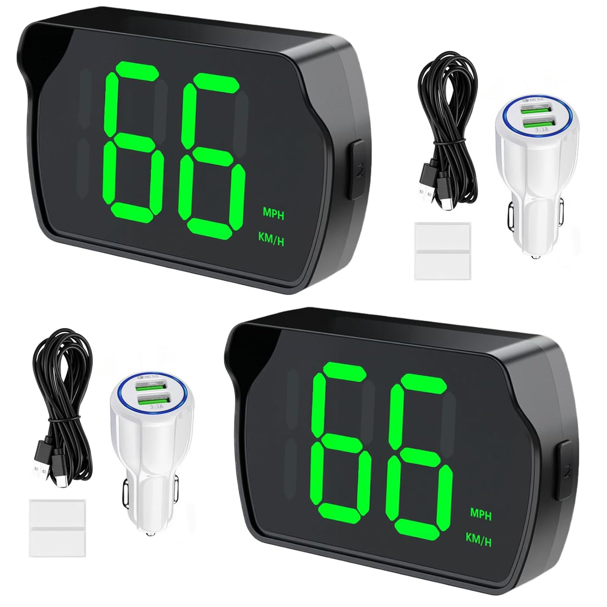GPS Digital Speedometer for Car MPH, Universal HUD Speed Meter with LED Large Font, Plug Play for Car Truck Motor SUV Golf Cart All Vehicles (2 Pack Digital Speedometer with Charger)