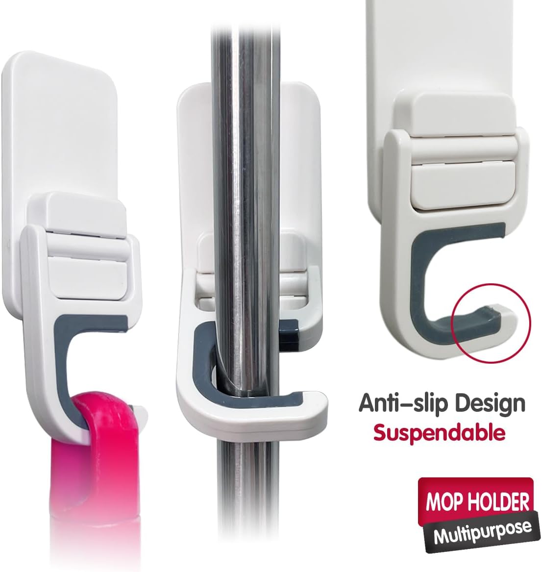 3Pack Broom and Mop Holder Wall Mount, Grippers No Drilling Self Adhesive, Anti-Slip Mop Handle Hanger Dustpan House hold Cleaning Organizer Rack Wall Mounted Utility Rack