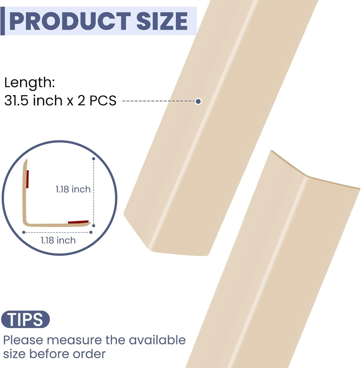 2PCS Wall Corner Protectors Guards - Self Adhesive Corner Protector & Corner Guards for Walls Edge Protection, Easy to Apply - No Tools Needed(Beige, 31.5"x1.18")