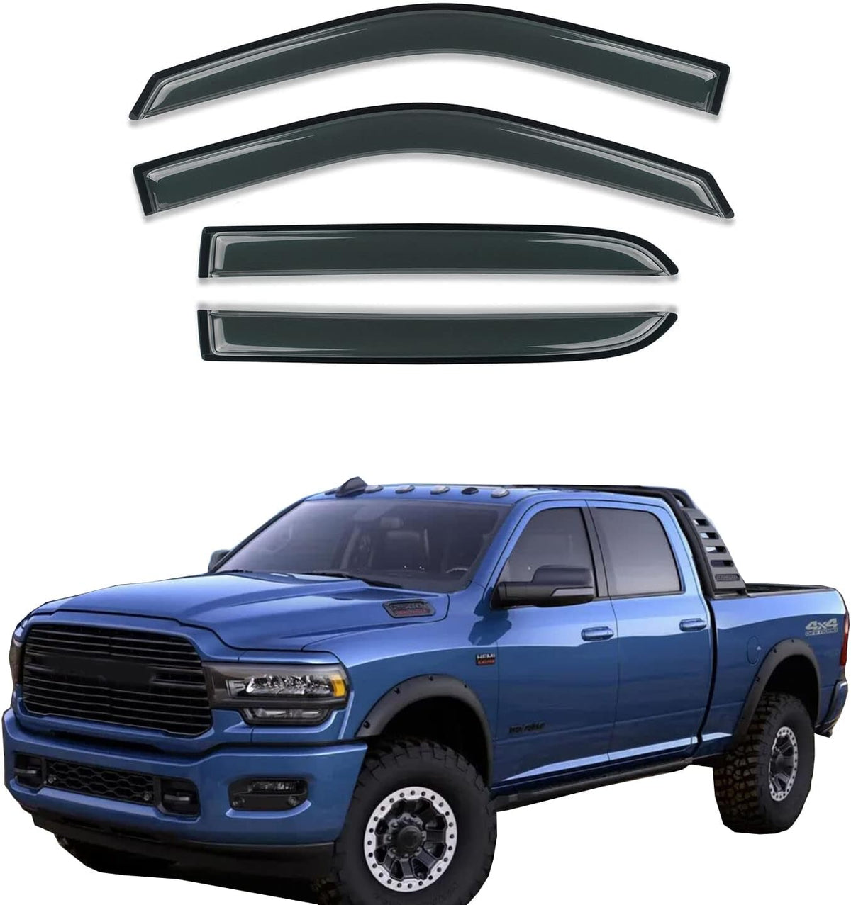 Sun/Rain Guards Window Visors Compatible with Dodge 09-18 Ram 1500 10-18 Ram 2500/3500 Crew Cab with 4 Full Size Doors Wind Deflector 94109