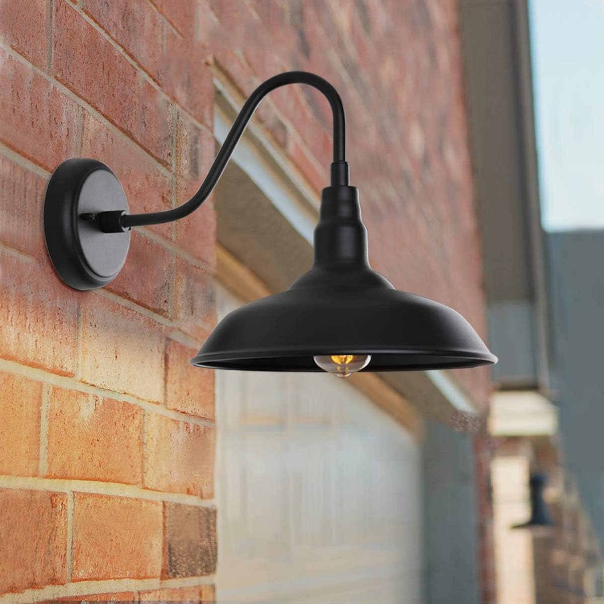Black Gooseneck Barn Light for Farmhouse 10 Inch Dome Exterior Lights Fixture with Wall Mount, Outdoor Wall Sconce for Garage Porch Patio