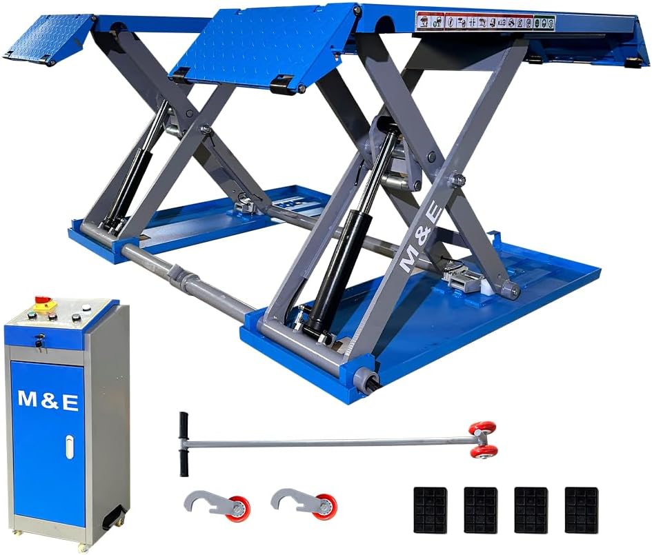 M&E 7700lbs Mid Rise Scissor Lift Pneumatic Release Auto Lift Car Lift 220V Mid-Rise Auto Lift Home Garage Lift