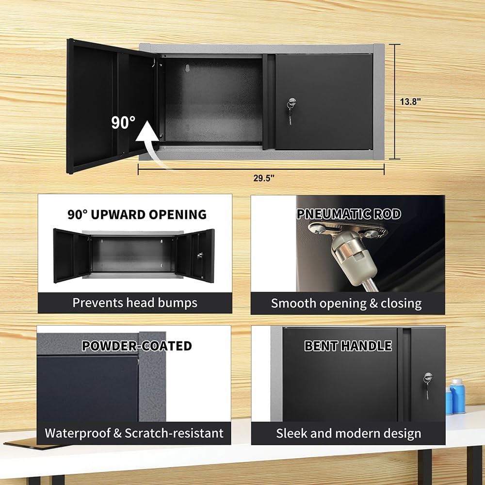 JZD Garage Storage Workbench Cabinet Set System, Heavy Duty, Tool Cabinets with Drawers & Rolling Chest, Wall Mounting Not Necessary