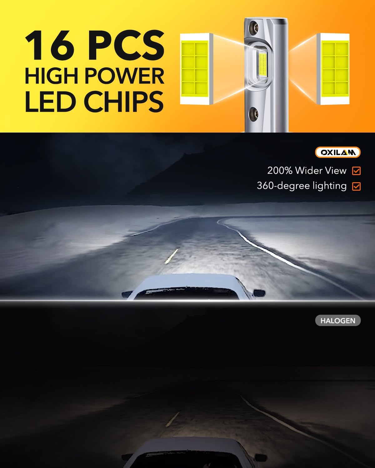 OXILAM H11 LED Bulbs, 30000 Lumens 800% Ultra-Bright, 6500K Pure White H8 H9 Fog Light, Easy Plug-N-Play Installation, IP68 Waterproof, Pack of 2