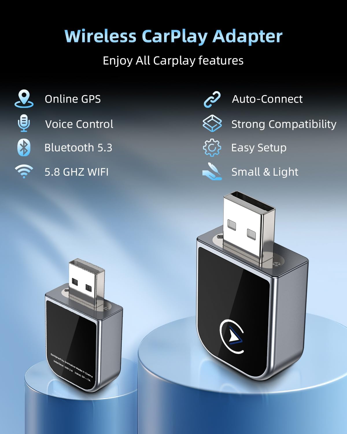 Mini Wireless Carplay Adapter for iPhone - Car Play Wireless Adapter,Plug and Play,Easy Setup Automatic Reconnect,for iPhone iOS and for Cars from 2016