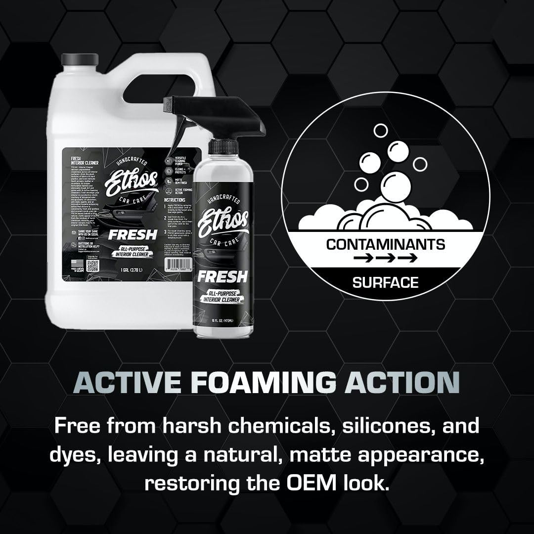 Ethos FRESH - All Purpose Interior Cleaner Car Detailing Kit, Detailing Spray - Car Interior Detailing - Interior Cleaner for Cars, Trucks, SUVs, Jeeps, Motorcycles, RVs & More