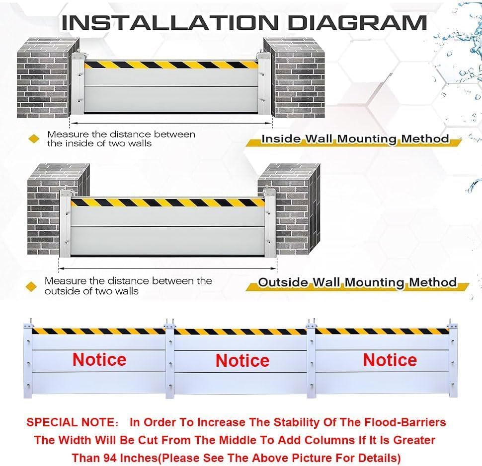 Reusable Heavy Duty Aluminum Flood Barriers for Home Exterior, Flood Protection Barriers Water Barrier Door Quick Detachable Garage Doors Detachable Mobile Rain Water Baffle ( H 15.7 inch L 15FT)