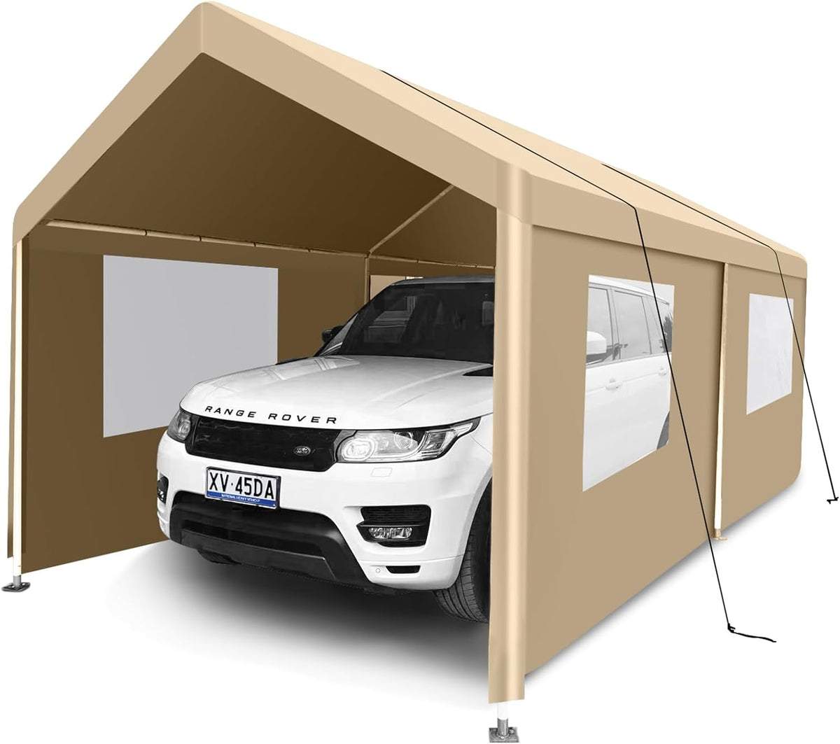 Car Canopy Portable Garage Duty Carport with Roll-up Windows,Portable Garage with Removable Sidewalls & Doors, Car Canopy with All-Season Tarp for Car Boat Truck Motorcycle 10FT×20FT (Khaki)