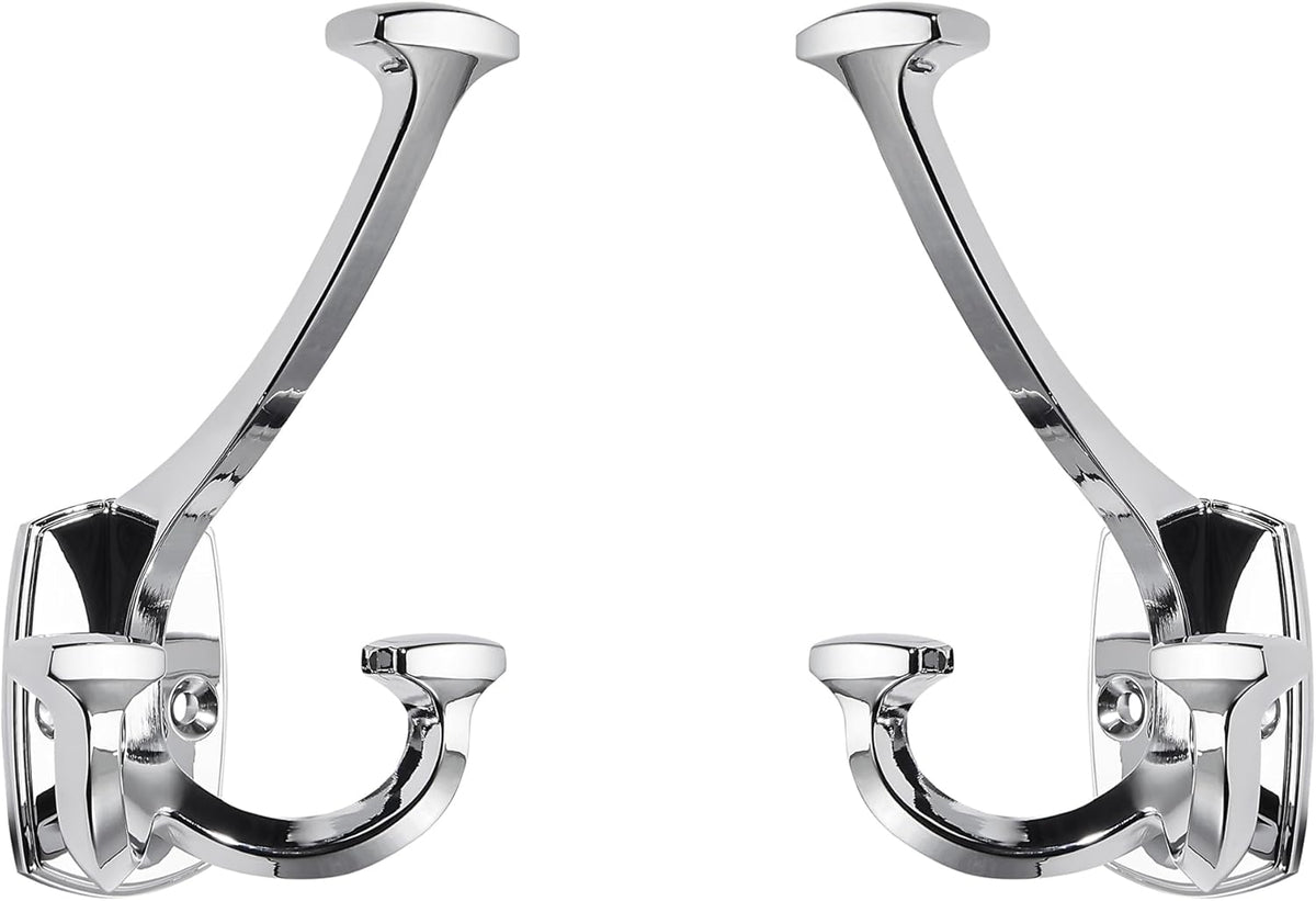 Large Wall Double-Sided Hook 5 Pack Polished Chrome Hook Decorative Heavy Duty Solid Large Coat Hooks for Towel Hanging Coats Robe Towel Bags Door Back 2 Prong Hooks
