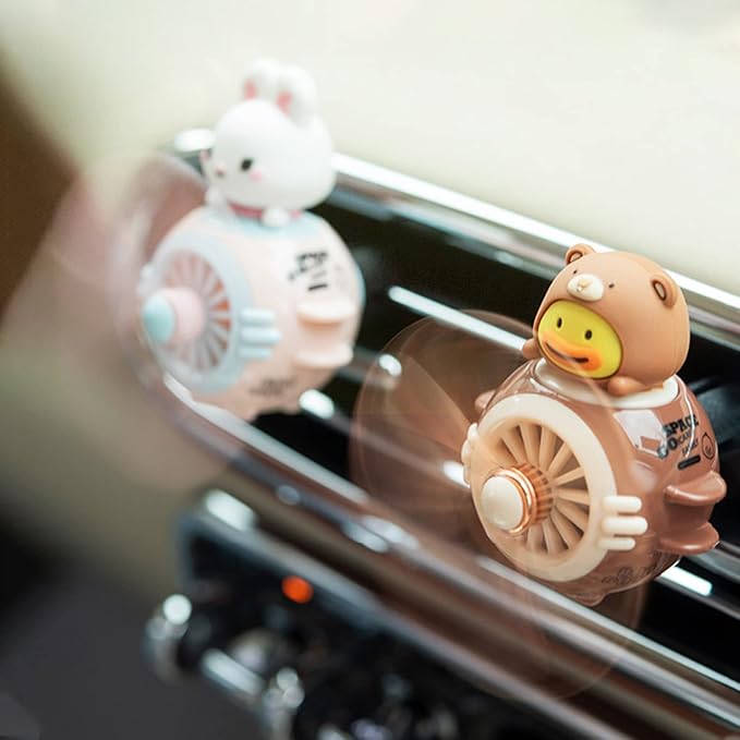 2 Pcs Pilot Car Air Freshener, Cute Duck Car Vent Clip Air Freshener Automotive Air Outlet Fan Diffuser, Automotive Interiors Vent Decoration (Rabbit+Duck)