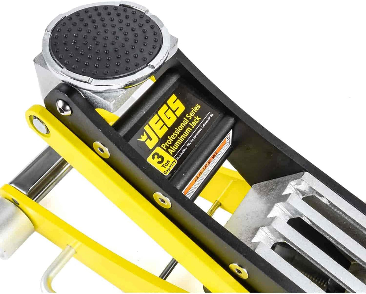JEGS Professional Low-Profile 3-Ton Aluminum Floor Jack | 3 ½ Inch Minimum Saddle Height | Lightweight Construction | 360 Degree Rotating Saddle