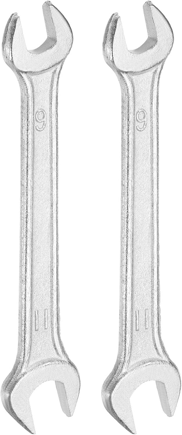 HARFINGTON 2pcs Double Open End Wrench 9mm x 11mm Metric 15 Degree Offset Angle Small Flat Head Wrench Galvanizing Open Ended Spanner for Automotive Repair Furniture Assembly