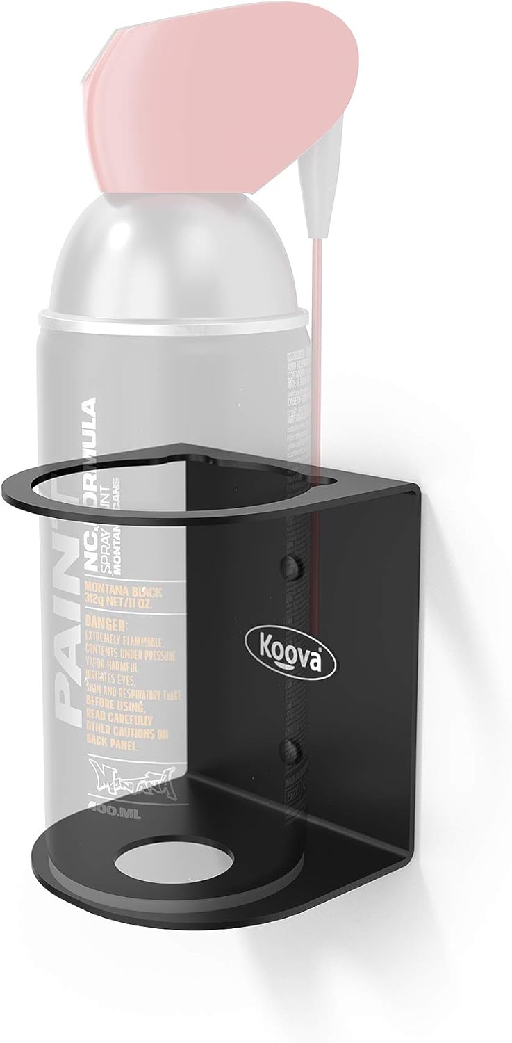 Koova Aerosol Spray Can Holder | Easy Install Wall Mount | Heavy-Duty Powder Coated Steel Storage Rack for Garage & Home | Craft Workspace Paint Bottle Organizer | Hardware Included | USA Made