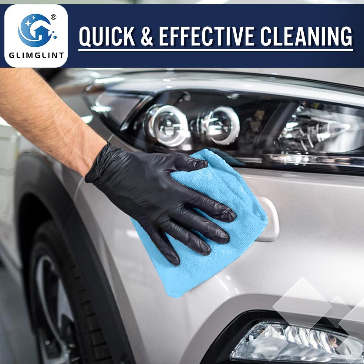GLIMGLINT Blue Microfiber Cleaning Cloth, 12 Pack Cleaning Towels for Kitchen, Lint Free, Scratch-Free, Highly Absorbent, and Reusable Cleaning Rags for House, Window and Glass, Cars, 14"X12"