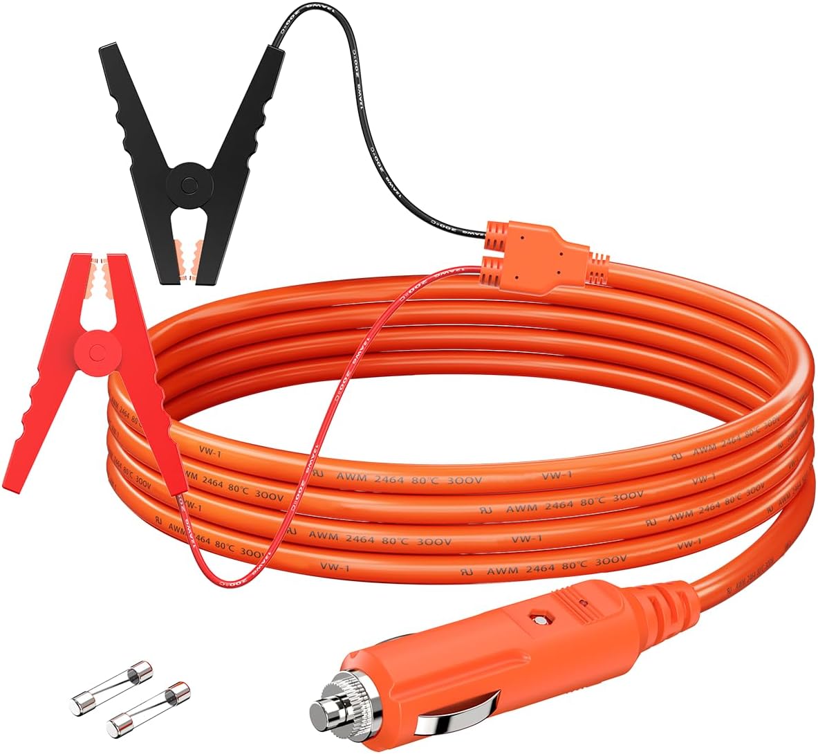 12V Car Battery Charger Cable, 6.6FT 14AWG Cigarette Lighter Plug to Alligator Battery Clips Connector, Automobile Lead-Acid Battery Charging Cable 15A Fuse for Jackery Solar Generators Power Station