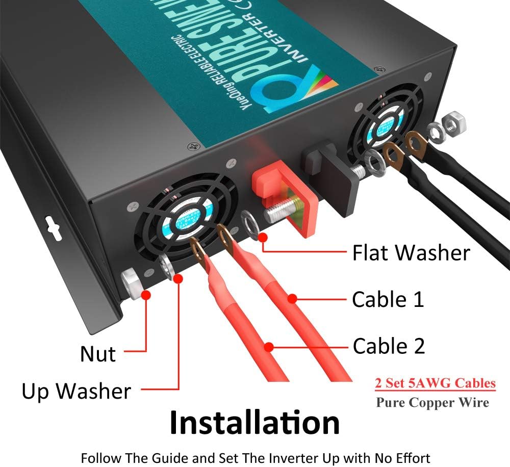 WZRELB 5000W High Efficiency Solar Power Inverter Off Grid 12V DC Voltage Converter Pure Sine Wave Dual 120V AC Outlets