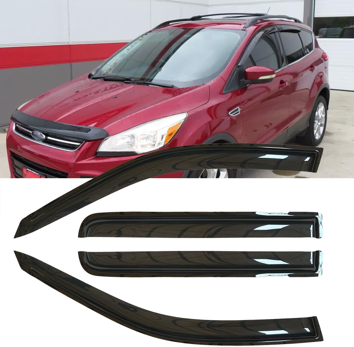4pcs Original Shatterproof Rainproof Outside Mount Style Sun Rain Guards Durable Side Window Wind Deflectors Dark Smoke Vent Window Visors Compatible with Ford 2013-2019 Escape 94383