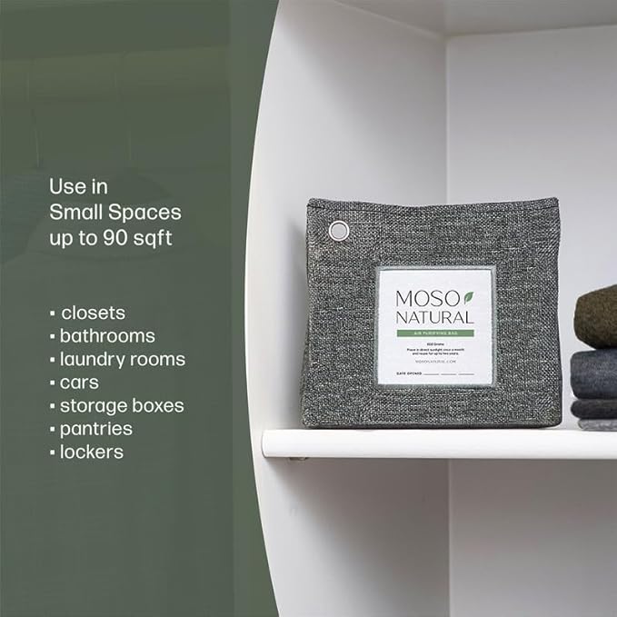 Moso Natural Air Purifying Bag 300g (10.58oz) Premium Bamboo Charcoal Odor Absorber for Home & Pet, Closet Odor Eliminator & Small Room Deodorizer, Charcoal Bags Last 2 Years, Unscented (5 Pack)