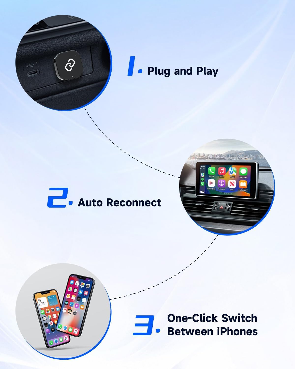 Spedal Wireless CarPlay Adapter for Factory Wired CarPlay – Plug & Play, Auto Reconnect, Mini Metal Design with USB-A & USB-C Cables – Compatible with iPhone 6+ and Cars from 2016 (Gray)