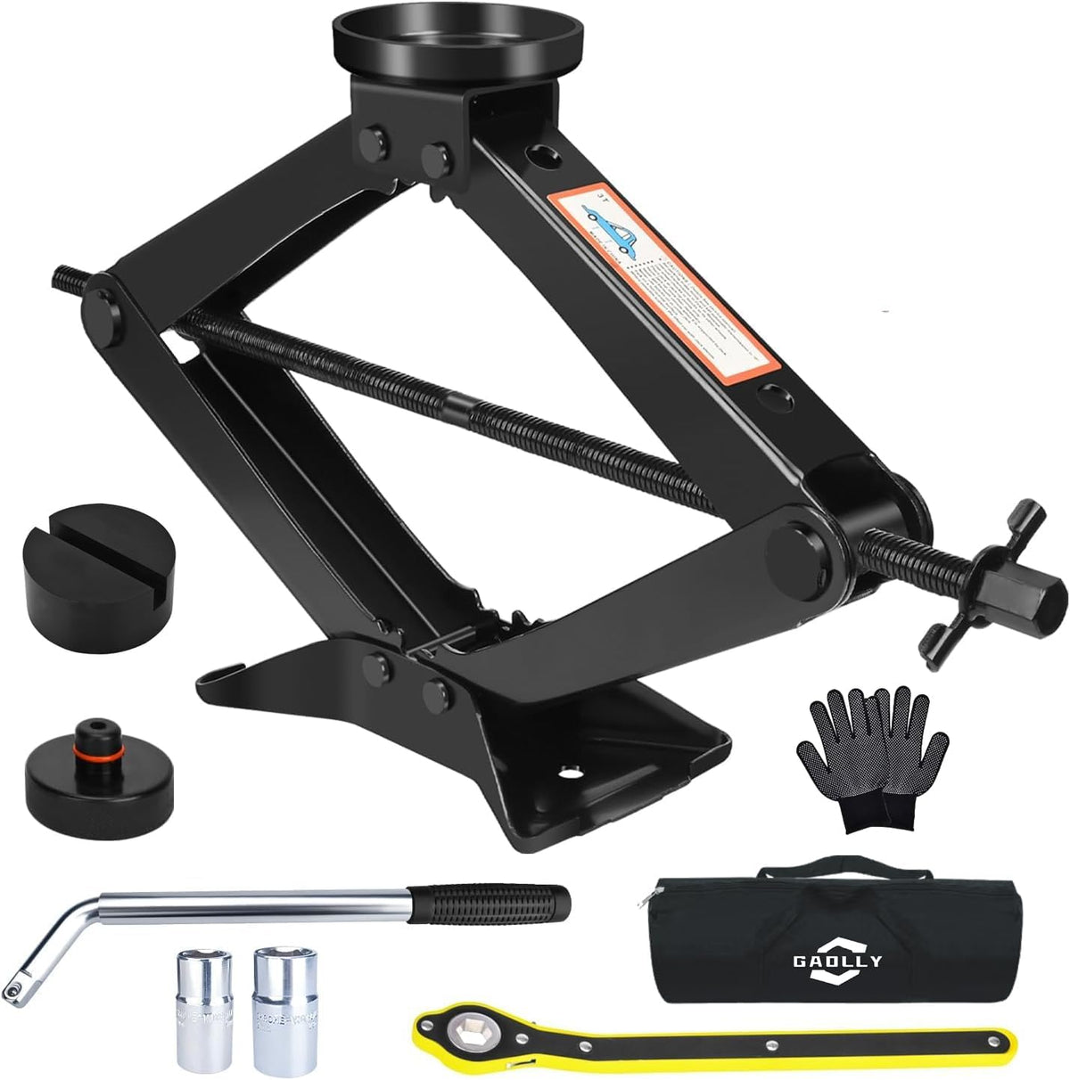 Car Jack - 3 Ton (6,600 lbs) Scissor Jack for Tesla Model Y, 3, X, S, Universal Emergency Kit with Pucks/Pads, Lug Wrench, Tire Changing Kit for Car, Sedan, SUV, MPV